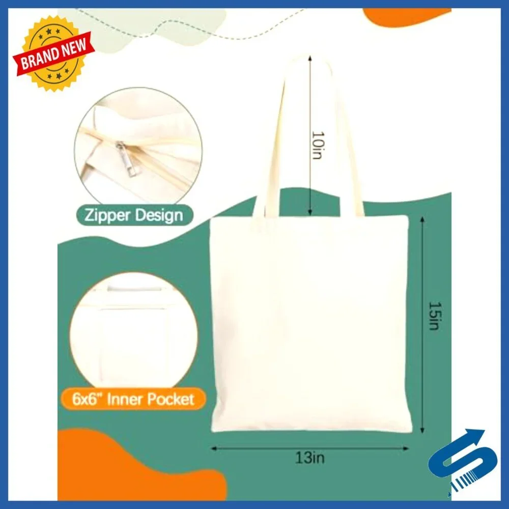 Canvas Tote Bags Bulk Pack DIY Projects Reusable Grocery Shopping Eco-Friendly